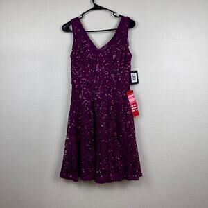 NWT Marina Womens 4 Magenta sequin lace dress New